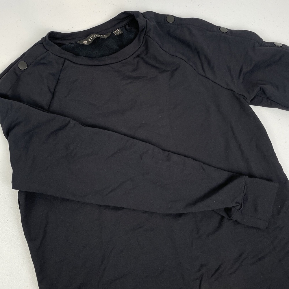 Athleta Sweatshirt Women's Size XXS Black Snappy Dress Snap Closure Sleeve